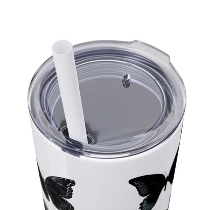 Tumbler Cup – Elegant Black Design with Butterflies & Flowers – 20oz